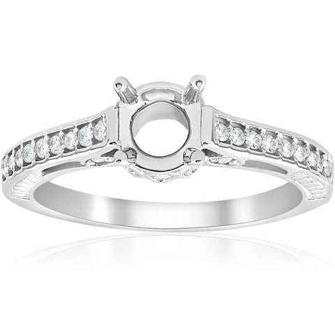 Diamond Engagement Ring Setting 14k White Gold Semi Mount for 1ct Deco