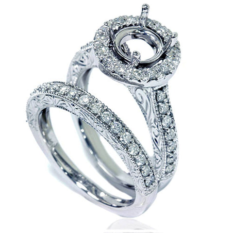 1ct   Engagement Ring Set Semi Mount 14K White Gold