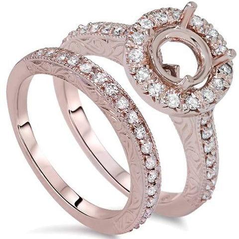 1ct   Engagement Wedding Ring Semi Mount Set 14K Rose Gold