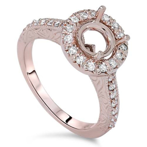 1/3ct   Halo Diamond Engagment Ring Setting 14K Rose Gold