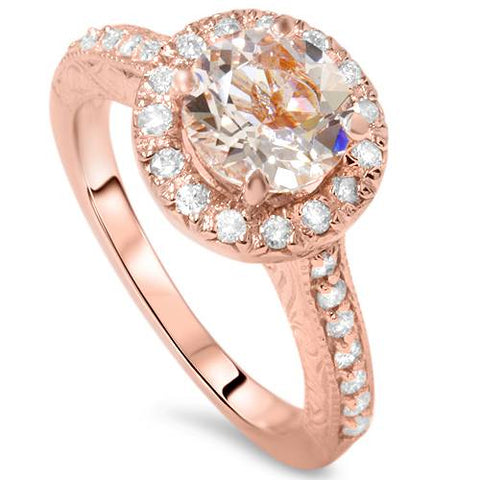 1 1/3 ct   Morganite & Diamond Halo Engagement Ring 14K Rose Gold