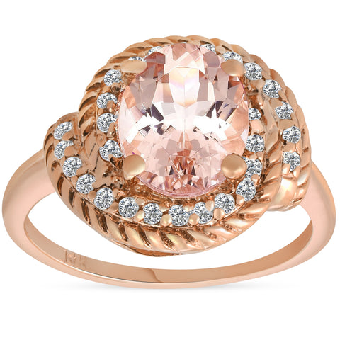 1 3/4ct Morganite Diamond   Halo Engagement Anniversary Ring 14K Rose Gold