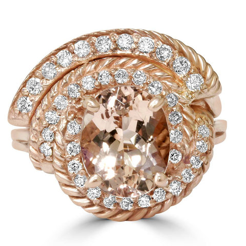 2 3/8 cttw Morganite   Diamond Engagement Wedding Ring Set 14K Rose Gold