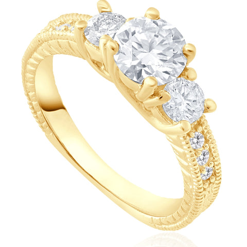 1.80Ct Three Stone Diamond Engagement Ring   Accents 14k Yellow Gold