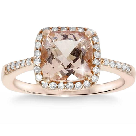 2 5/8ct Cushion Morganite   Halo Engagement Ring 14K Rose Gold