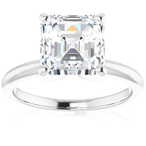 4Ct Asscher Solitaire Moissanite Engagement Ring in White Yellow or Rose Gold