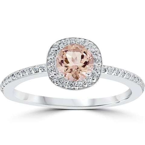 7/8ct Morganite & Diamond Cushion Halo Anniversary Ring 14K White Gold