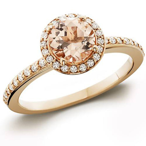 7/8ct Morganite & Diamond Halo Engagement Ring 14K Rose Gold