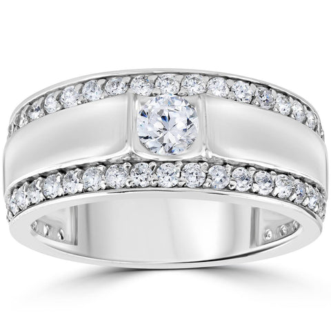 1 3/4Ct Men's Diamond Wedding Ring 10K White Gold 9.5mm Wide Lab Grown