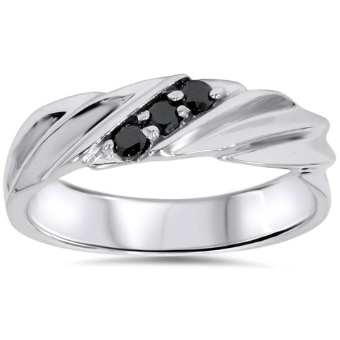 Treated Black Diamond Mens Ring 14K White Gold