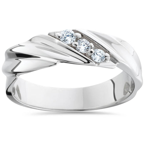 Mens Diamond Wedding Ring 3-Stone 14K White Gold High Polished Band