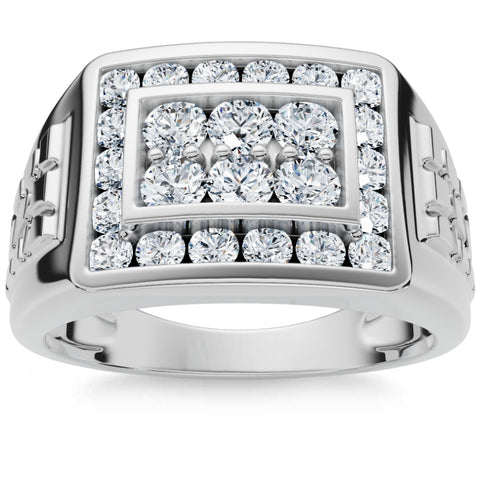 1 Ct Men's Diamond Cluster Nugget Detail Ring in 10k White Gold