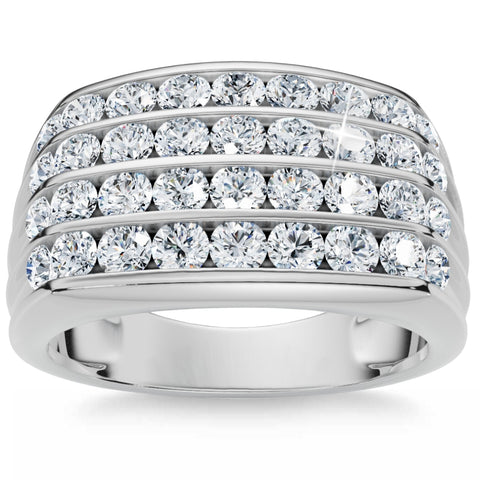 2Ct Men's Diamond Multi-Row Ring 10k White Gold