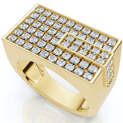 Men's 1CT Diamond Rectangle Cluster Ring 10k Yellow Gold