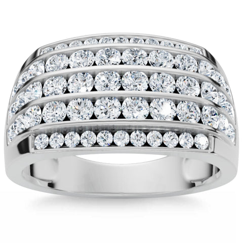 2Ct Diamond Ring Men's Wide Multi Row in 10k White, Yellow, or Rose Gold