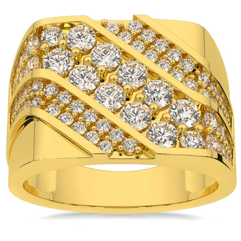 2 1/2Ct Diamond Ring Men's Diagonal Cluster Band in 10k White or Yellow Gold
