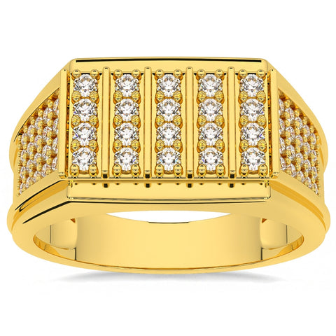 1Ct Men's Diamond Rectangle Multi-Row Ring in 10k Yellow Gold