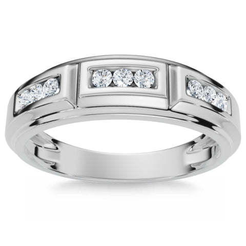 1/4Ct TW Round Diamond Men's Nine Stone Wedding Ring High Polished Band 10k Gold