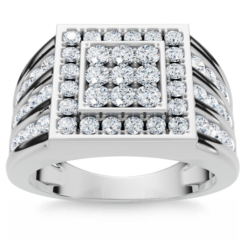 1Ct TW Diamond Men's Anniversary Wedding Ring High Polished Band 10k White Gold