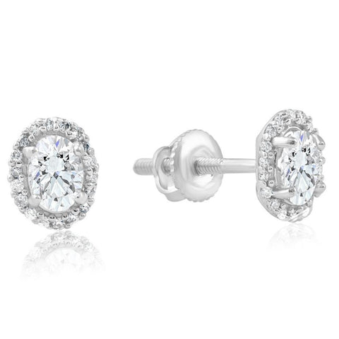 1/2Ct TW Oval Shape Halo Diamond Studs 10k White or Yellow Gold Earrings