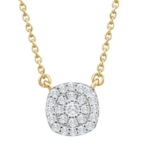 G/VS 1/4 Ct Diamond Cushion Shape Pendant Lab Grown Yellow Gold Women's Necklace