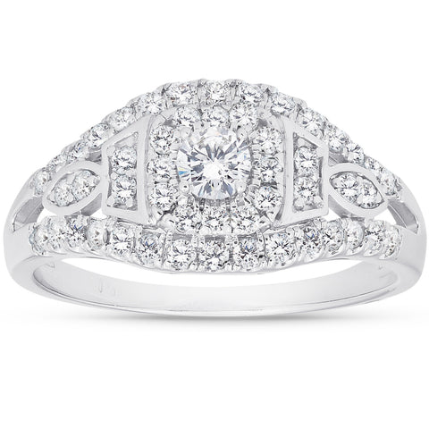 1 Ct Diamond Halo Multi Row Engagement Ring 10k White Gold