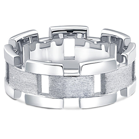 14k White Gold Solid Brushed Mens Heavy Weight Ring Mans Wedding Band