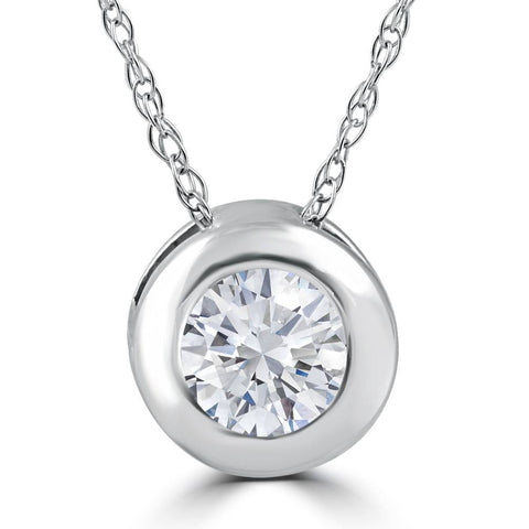 3/8ct Solitaire Bezel Real Diamond Pendant 14k White Gold 18" Chain