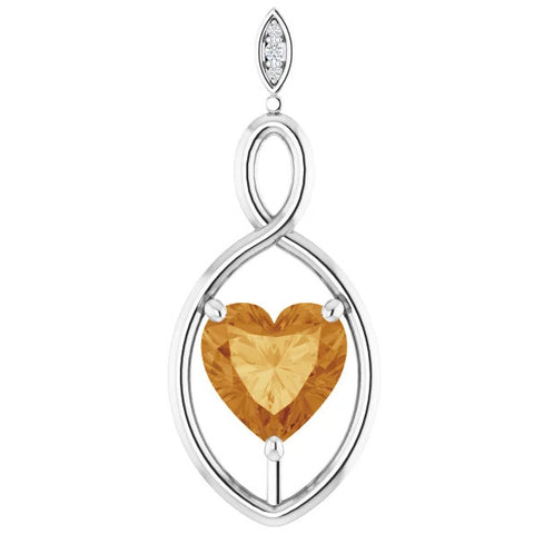 9mm Citrine Women's Heart Pendant in 14k Gold Necklace 6mm Tall