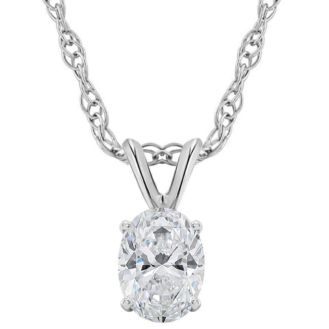 G/SI1 3/8Ct Certified Lab Grown Oval Diamond Solitaire Pendant 14k Gold Necklace