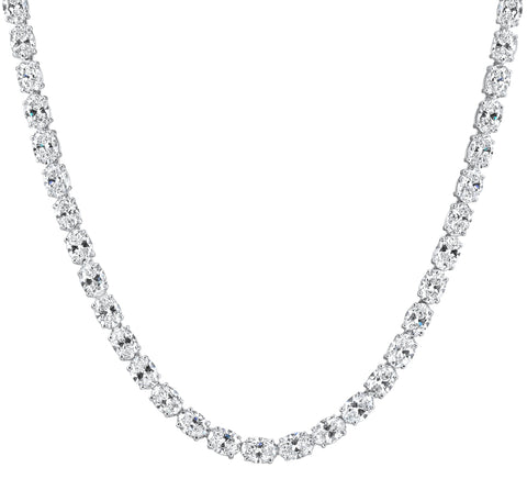 53Ct Oval Diamond Tennis Necklace 17" 14k White Gold Lab Grown (E/VS)