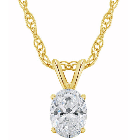 1/3Ct Oval Solitaire Diamond Pendant 14k Yellow Gold Lab Grown Necklace (EF,SI1)