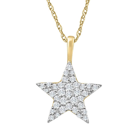 VS 1/4Ct TW Diamond Star Pendant Yellow Gold Women's Necklace 18"