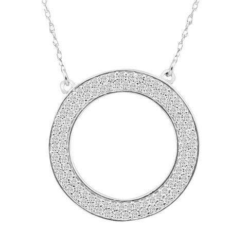 5/8Ct Natural Round Diamond Circle Pendant White or Yellow Gold Necklace 3/4"