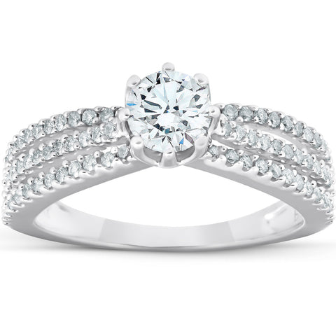 1 Ct Diamond Engagement Ring Multi Row 14k White Gold