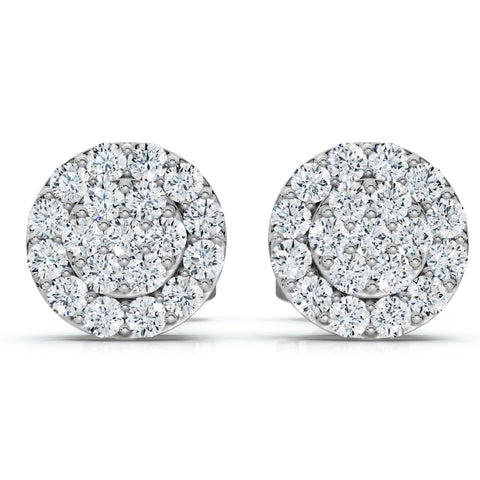 Tiny Diamond Pave Halo Earrings Studs 10K White Gold W/ Screw Backs 4mm