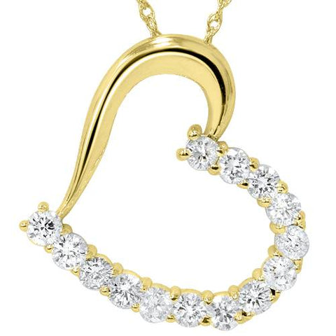 1 1/20ct Diamond Heart Pendant 14K Yellow Gold 1" Tall