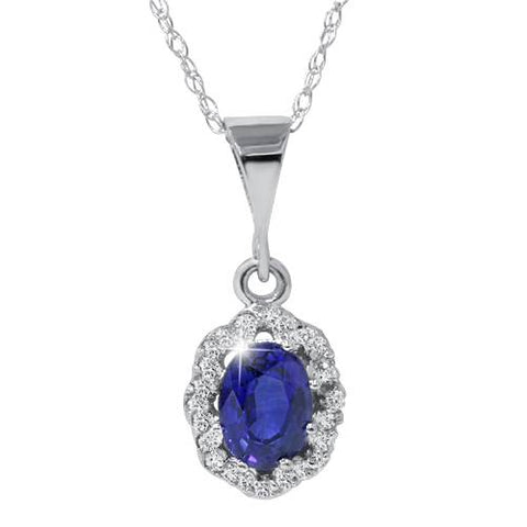 1 1/4ct Sapphire & Diamond Halo Pendant 14K White Gold