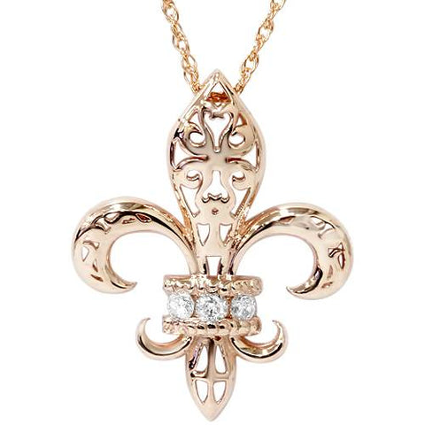 1/10ct   Fleur De Lis Pendant 14K Rose Gold (5/8 inch tall)