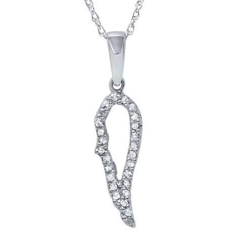 1/10ct Angel Wing Diamond Dangle Diamond Pendant 14K White Gold