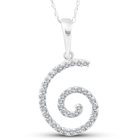 1/10 CT Spiral Diamond Pendent 14K White Gold