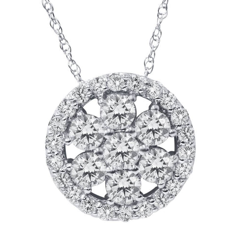 1 ct Diamond Halo Pendant 14K White Gold