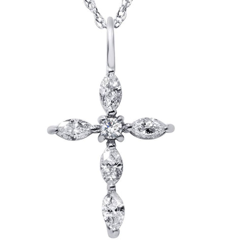 1/3ct Marquise Diamond Cross Pendant 14K White Gold