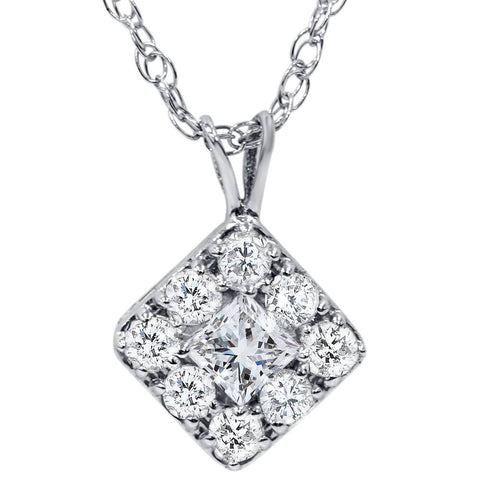 1/3ct Princess Cut Diamond   Halo Pendant 10K White Gold