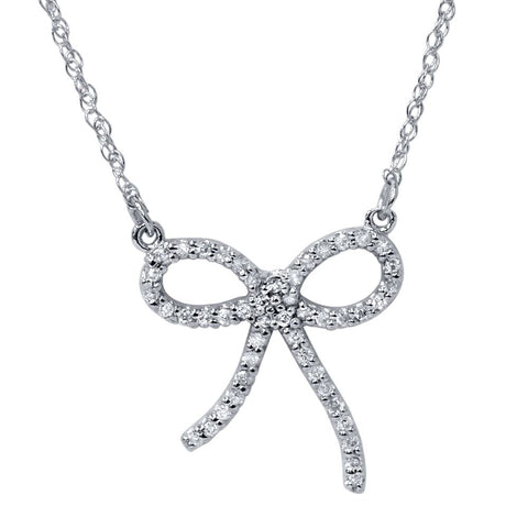 1/8ct Petite Diamond Ribbon Pendant 14K White Gold