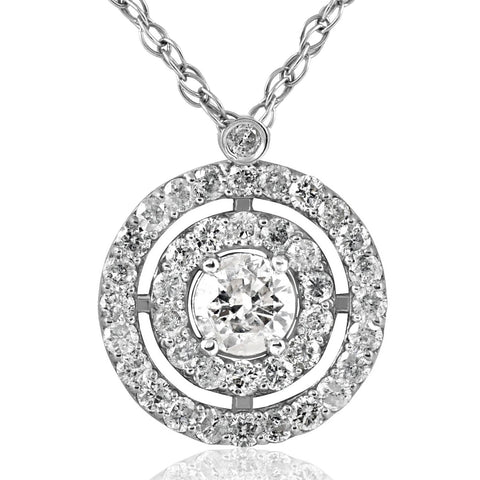 3/4ct Diamond Double Circle Of Life Eternity Pendant 14K White Gold Solitaire