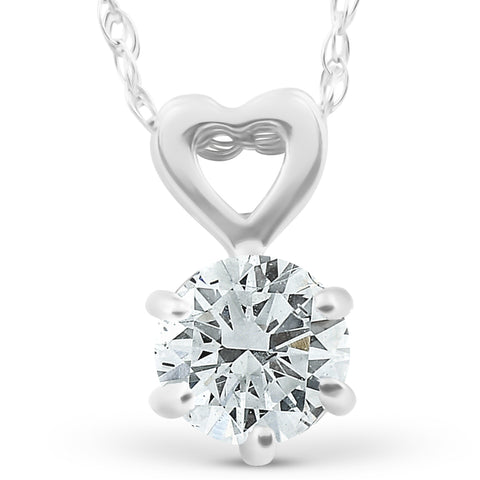 Round Diamond 3/4 ct Solitaire Diamond Heart Pendant 14k White Gold Jewelry