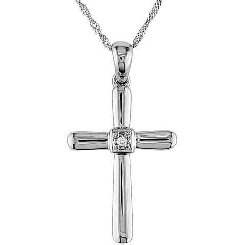 Diamond Cross Pendant Round Solitaire 10K White Gold