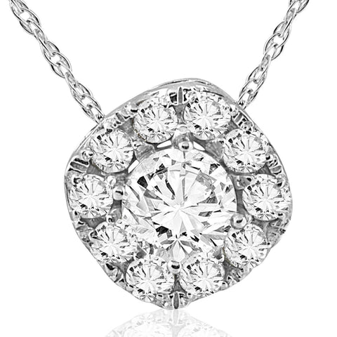 5/8ct Cushion Halo Round Diamond Pendant 14K White Gold