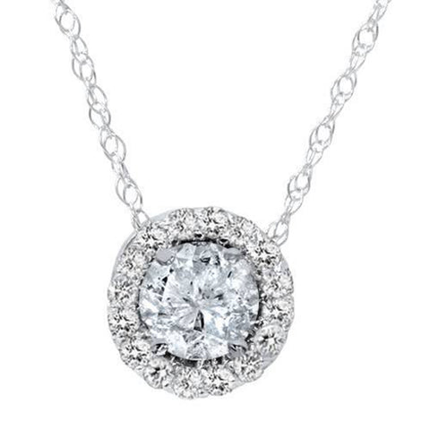 3/8ct Genuine Diamond Round Halo Pendant 10K White Gold